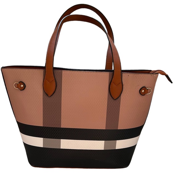 Handbags - British plaid vinyl structured purse w/ shoulder strap